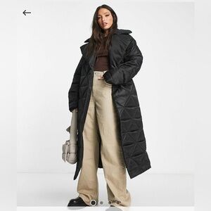 Oversized ASOS DESIGN nylon quilted maxi puffer coat in black